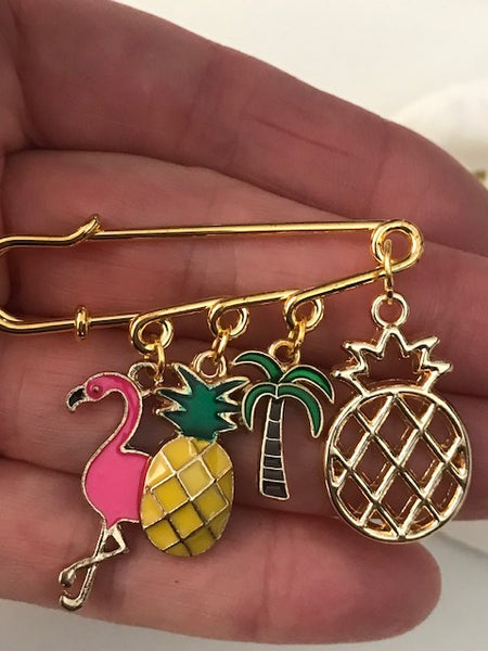 Broche ananas flamant palmier