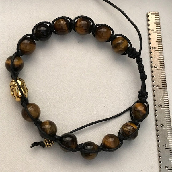 Bracelet oeil de tigre tête de bouddha doré, bracelet homme