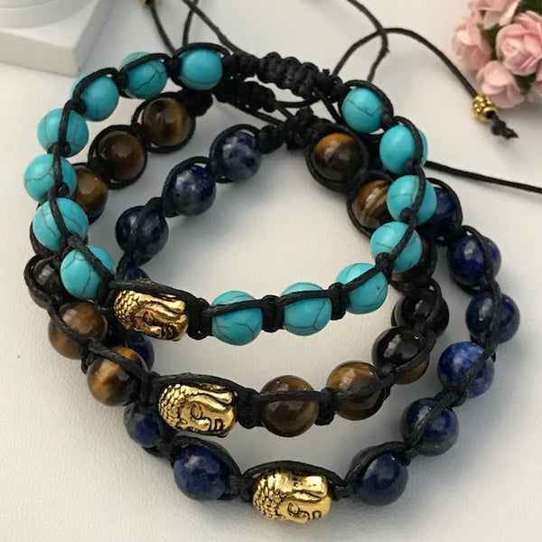 Bracelet lapis lazuli tête de bouddha, bracelet homme bouddha