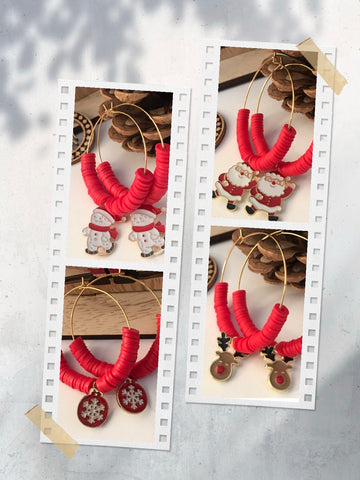 Boucles d'oreille Noël, créole bonhomme de neige, cadeau pour maman Noël, breloque bonhomme de neige kawaii, boucle oreille rouge fête noël.