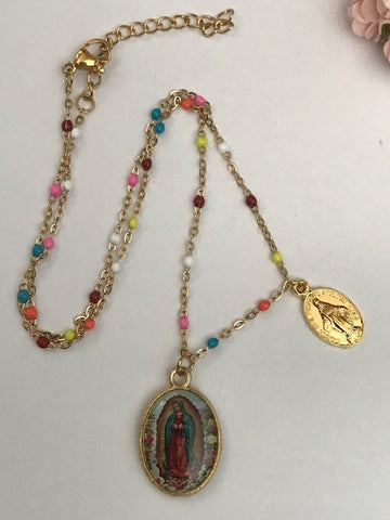 Collier vierge de la guadeloupe, chaîne et pendentifs médaille vierge, cadeau pour femme vierge miraculeuse, notre dame de la guadeloupe.