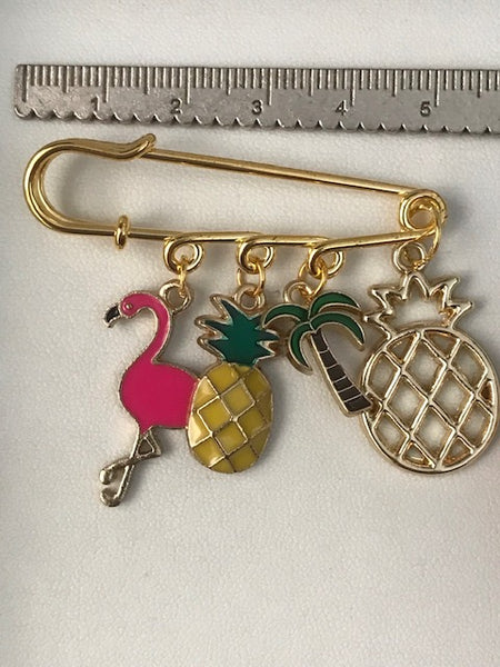 Broche ananas flamant palmier