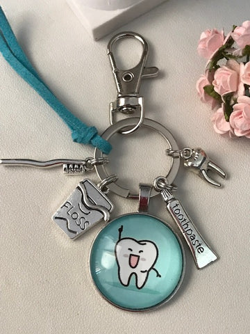 Porte-clés dentiste dentifrice brosse à dent, bijou de sac dentiste fil dentaire, dent, dentifrice