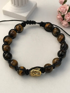 Bracelet oeil de tigre tête de bouddha doré, bracelet homme