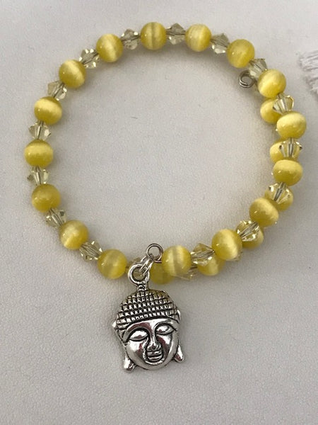 Bracelets semainier perles lotus main tête de bouddha, ton jaune
